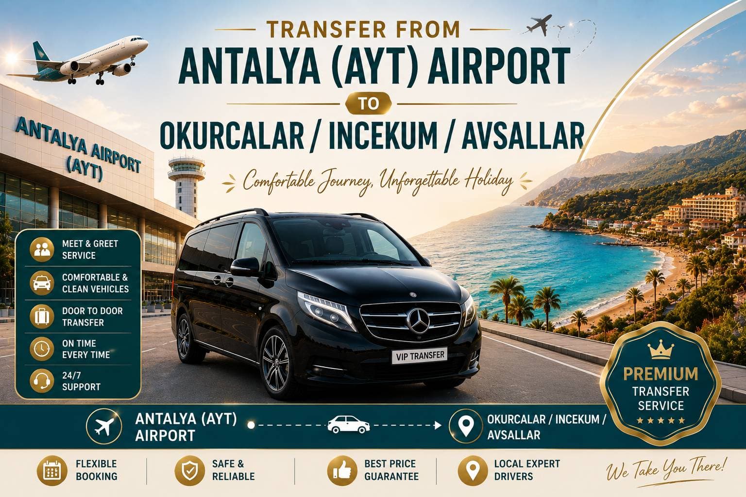 Transfer from Antalya (AYT) Airport to Okurcalar/Incekum/Avsallar