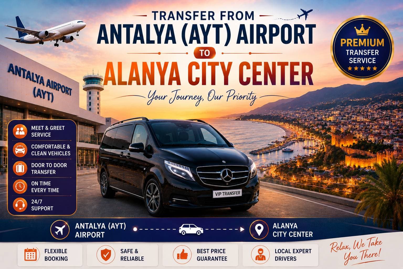 Transfer from Antalya (AYT) Airport to Alanya City Center