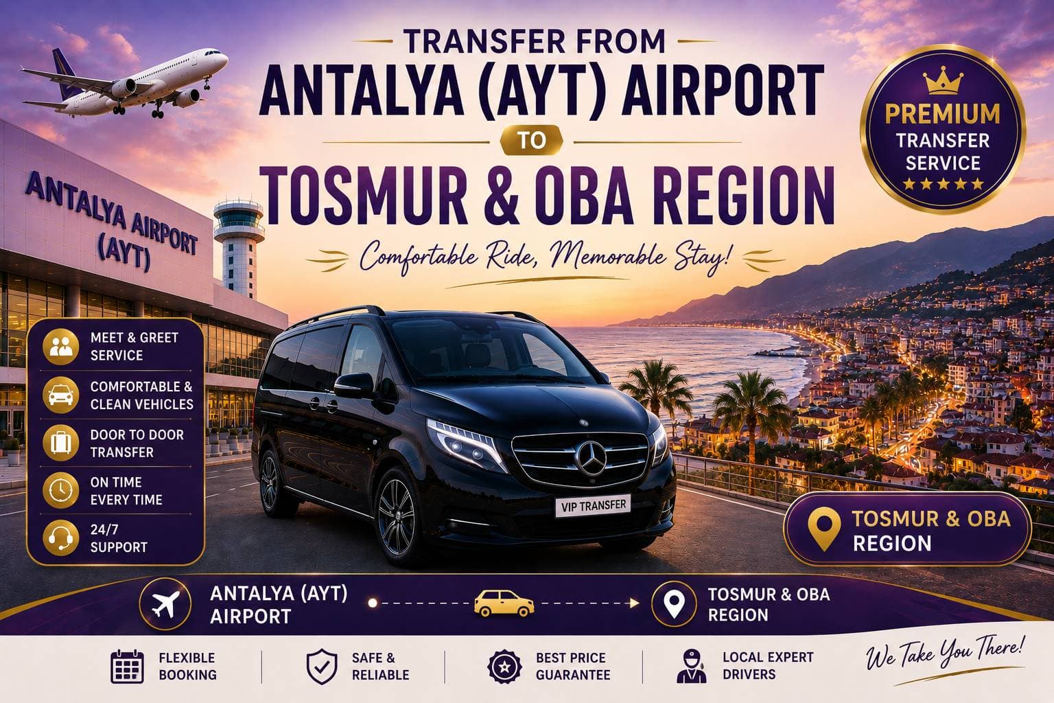 Transfer from Antalya (AYT) Airport to Tosmur and Oba Region