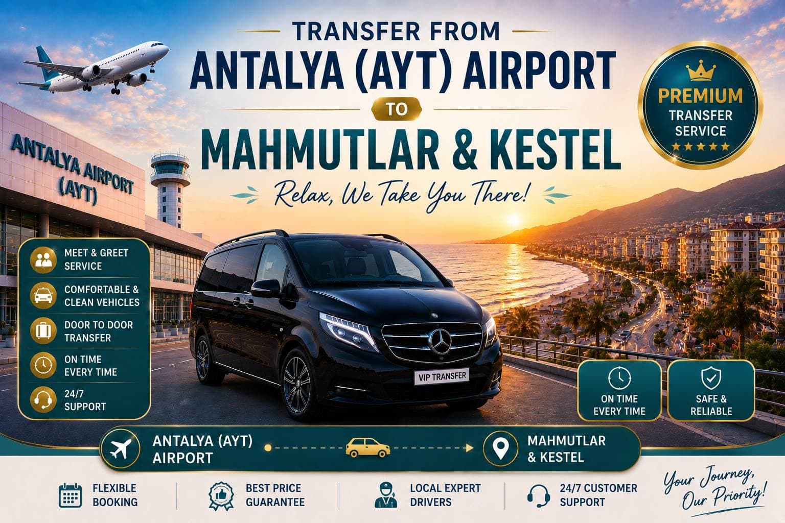 Transfer from Antalya (AYT) Airport to Mahmutlar and Kestel