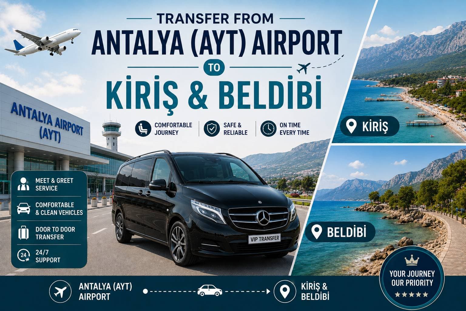 Transfer from Antalya (AYT) Airport to Kiriş and Beldibi