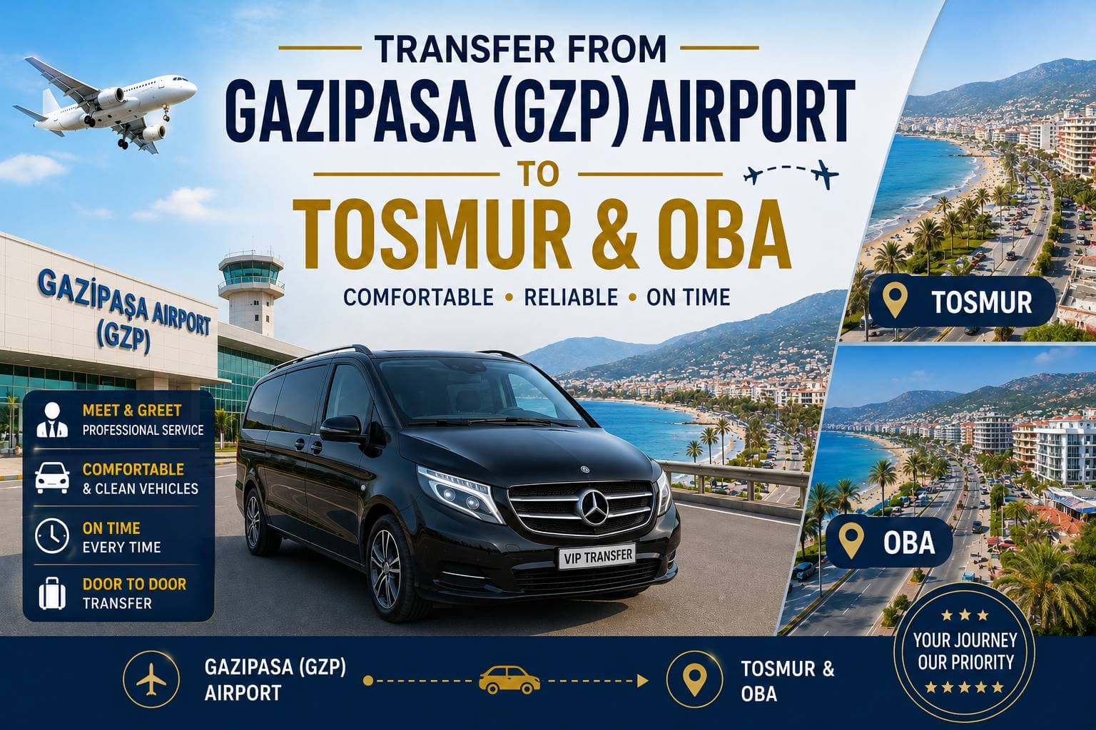 Transfer from Gazipasa (GZP) Airport to Tosmur & Oba